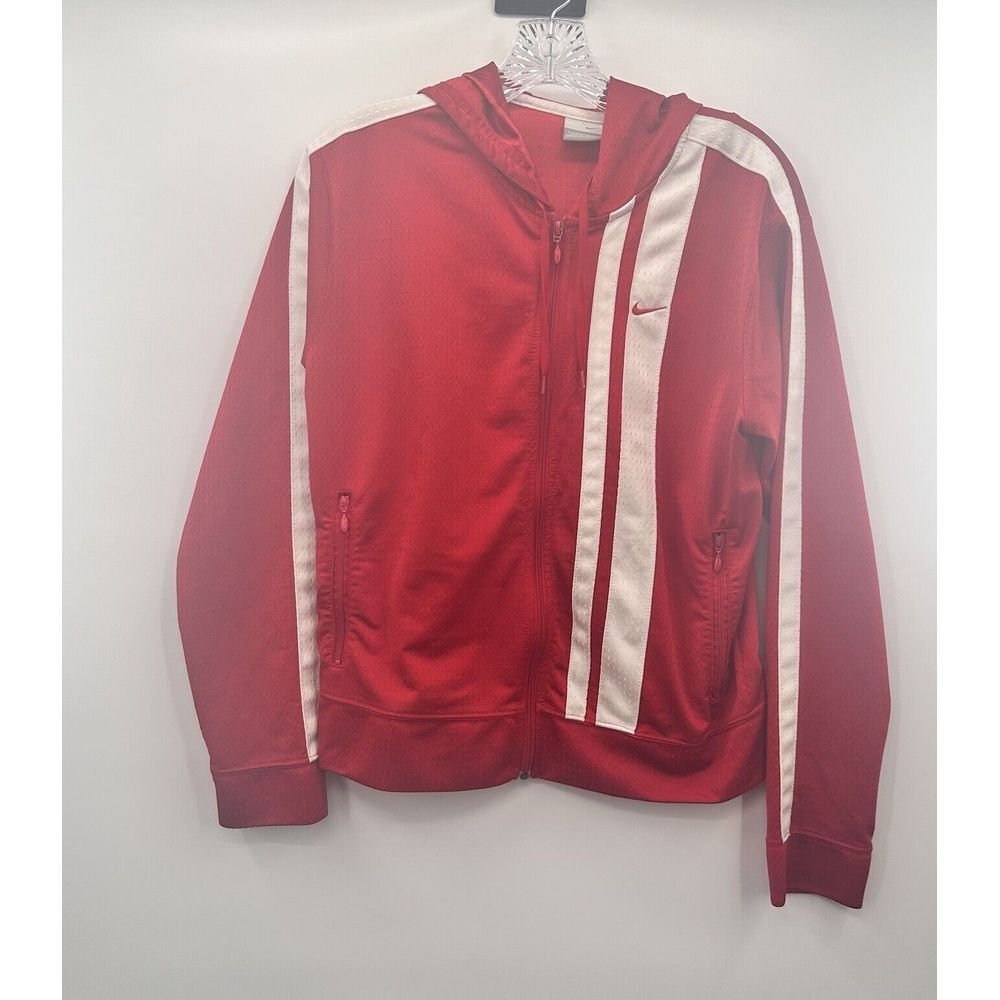 Vintage Y2K 2000s Nike Swoosh Red Mesh Track Jumper Youth Hoodie Jacket Size Med